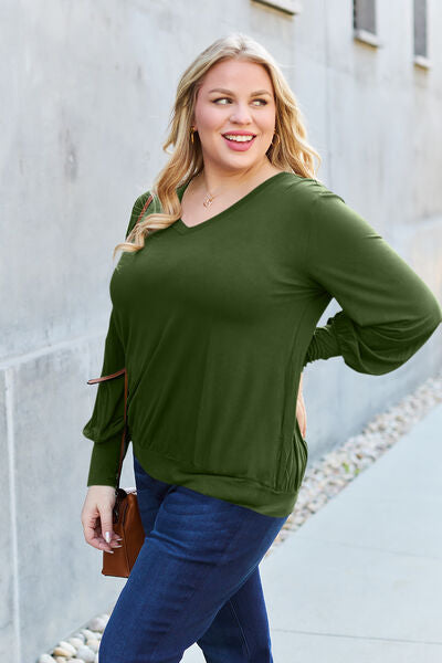 Basic Bae Full Size V-Neck Lantern Sleeve Blouse - More Colors! - In Style Chics Boutique LLC