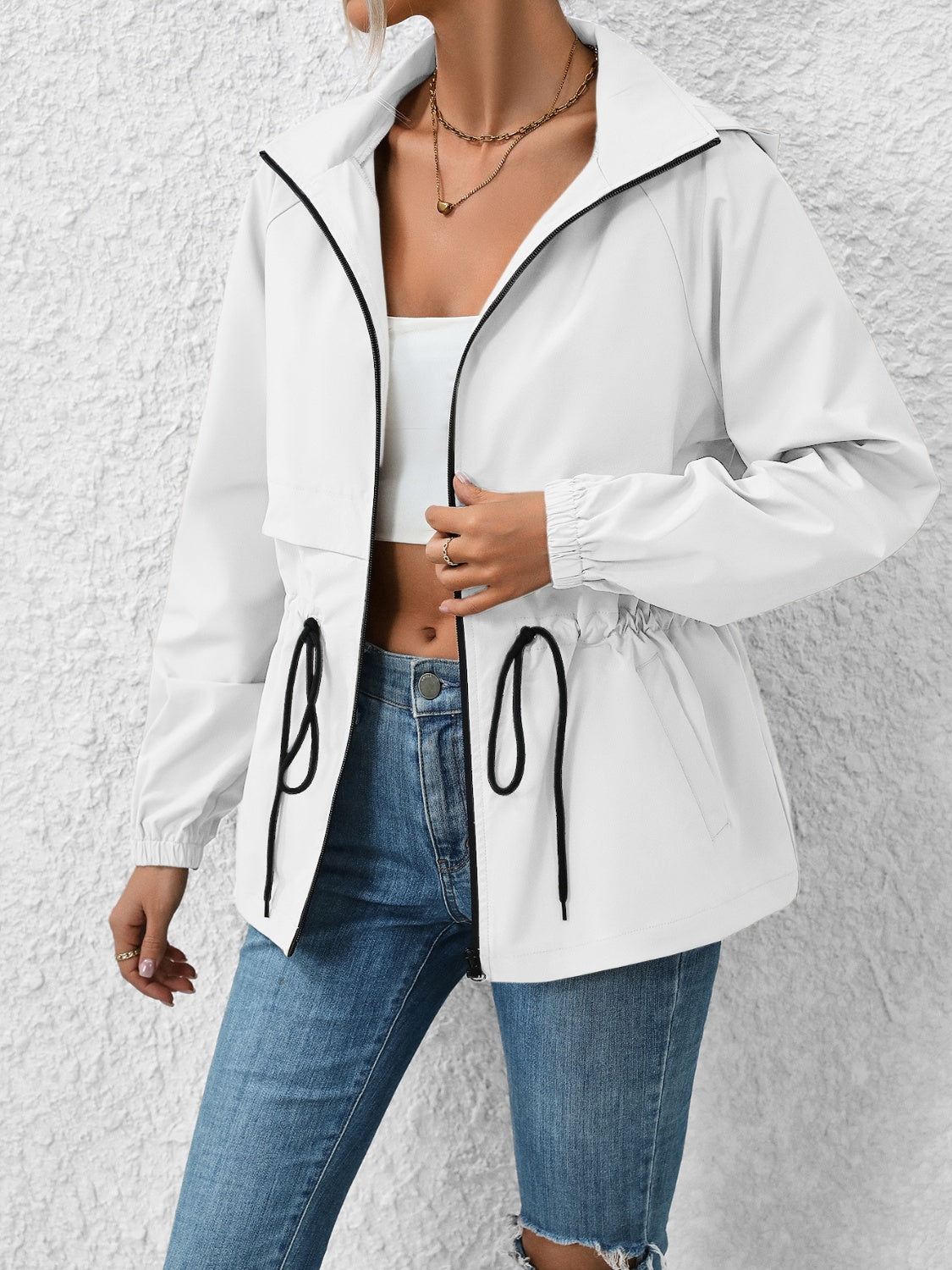 Drawstring Zip Up Hooded Jacket More Colors! - In Style Chics Boutique LLC