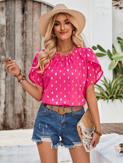 Printed Round Neck Petal Sleeve Blouse - More Colors! - In Style Chics Boutique LLC