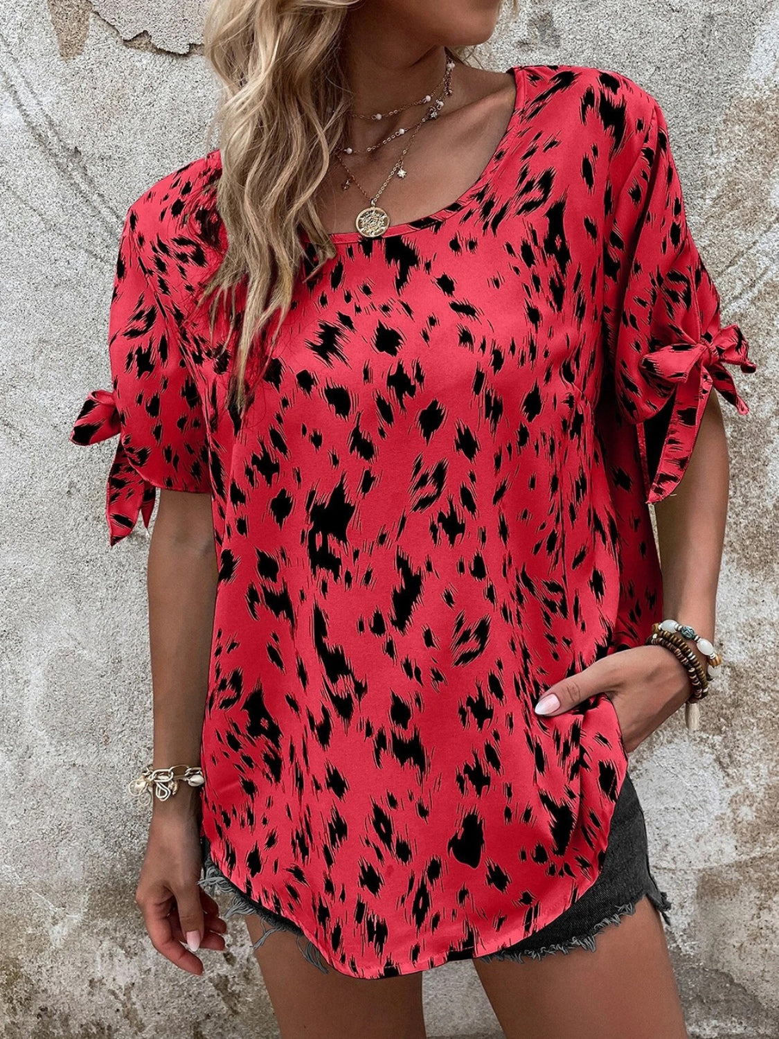 Tied Printed Boat Neck Blouse More Colors! - In Style Chics Boutique LLC