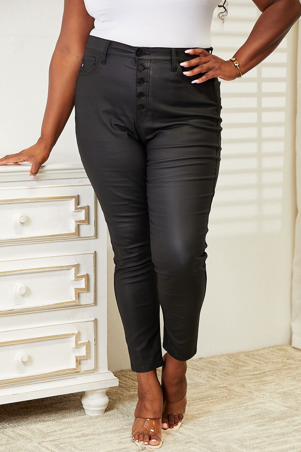 Kancan Full Size High Rise Black Coated Ankle Skinny Jeans - In Style Chics Boutique LLC