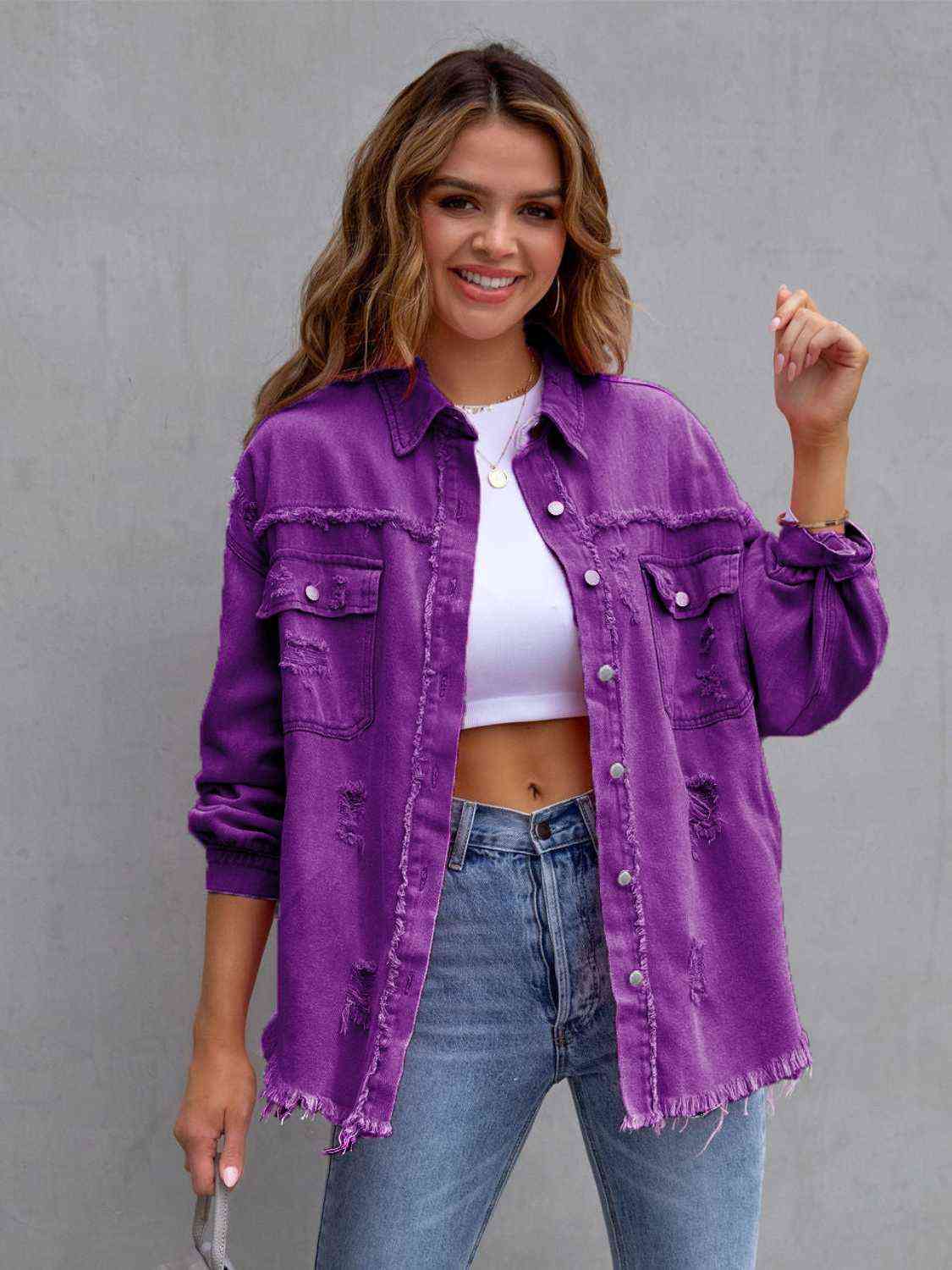 Distressed Drop Shoulder Denim Jacket - More Colors! - In Style Chics Boutique LLC