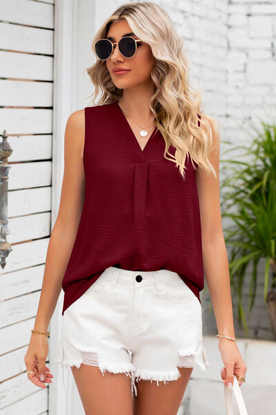 Texture V-Neck Sleeveless Top More Color Options - In Style Chics Boutique LLC