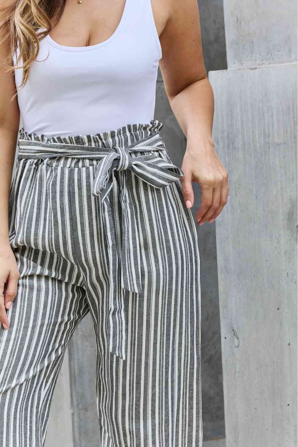 Heimish Find Your Path Full Size Paperbag Waist Striped Culotte Pants - In Style Chics Boutique LLC