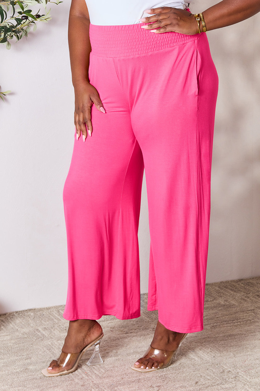 Double Take Full Size Smocked Wide Waistband Wide Leg Pants - In Style Chics Boutique LLC