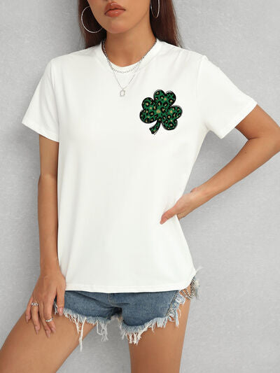 Lucky Clover Round Neck Short Sleeve T-Shirt - In Style Chics Boutique LLC