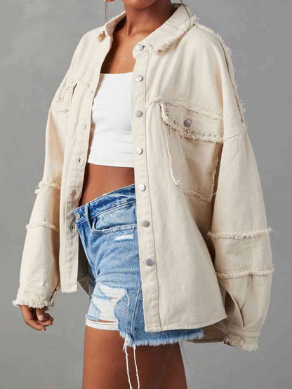 Button Down Raw Hem Denim Jacket - Ivory or Misty Blue - In Style Chics Boutique LLC