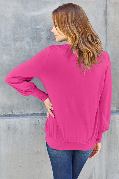 Basic Bae Full Size V-Neck Lantern Sleeve Blouse - More Colors! - In Style Chics Boutique LLC