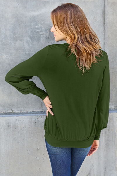 Basic Bae Full Size V-Neck Lantern Sleeve Blouse - More Colors! - In Style Chics Boutique LLC