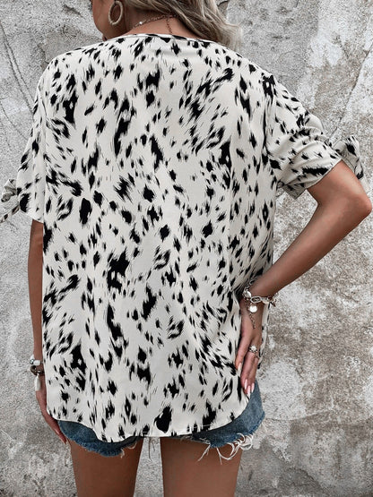 Tied Printed Boat Neck Blouse More Colors! - In Style Chics Boutique LLC