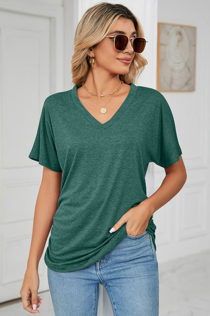 Ruched V-Neck Short Sleeve T-Shirt More Colors! - In Style Chics Boutique LLC