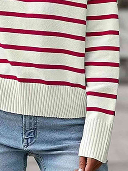 Striped Collared Neck Knit Top - In Style Chics Boutique LLC