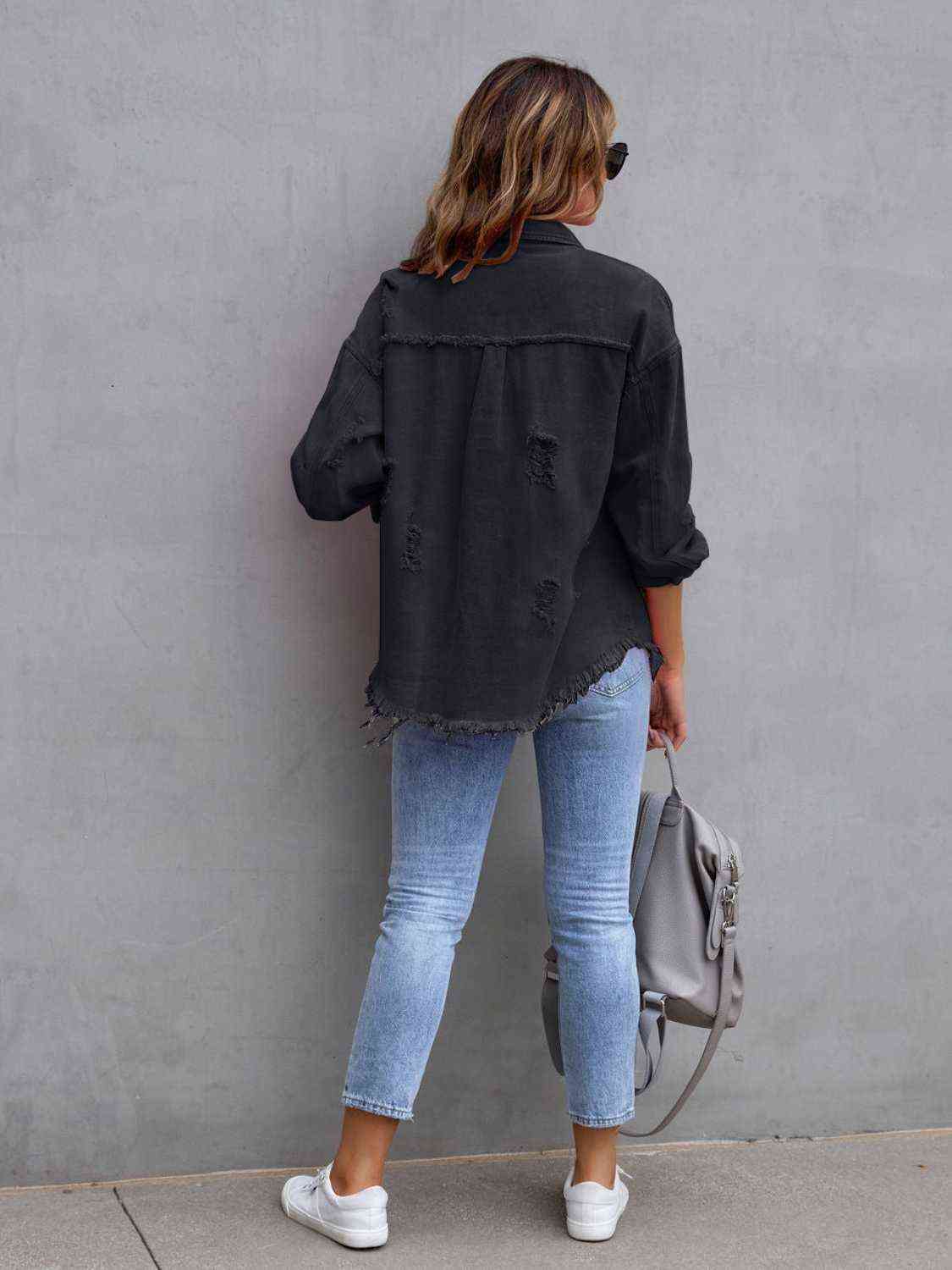 Distressed Drop Shoulder Denim Jacket - More Colors! - In Style Chics Boutique LLC