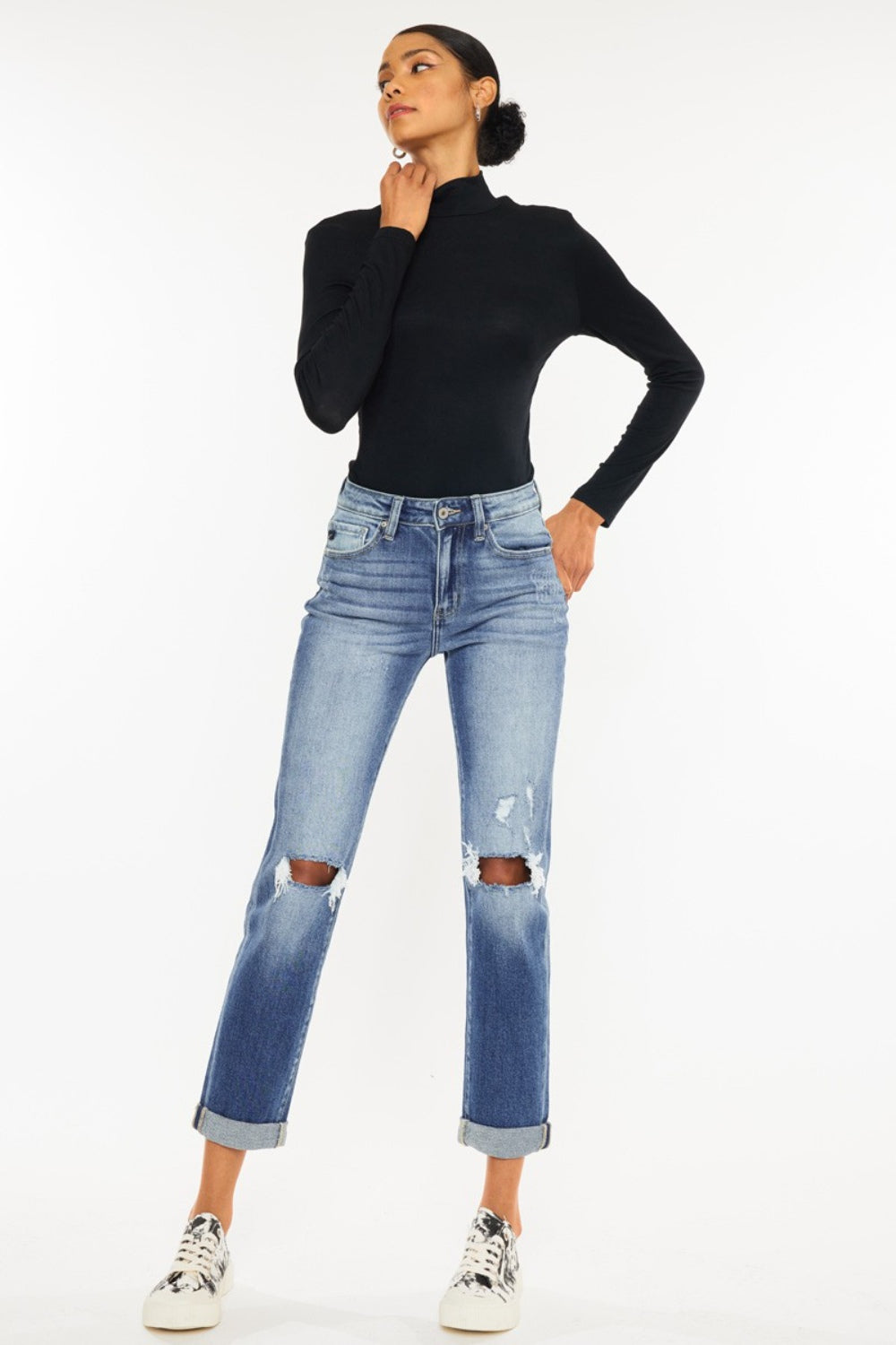 Kancan High Waist Distressed Hem Detail Cropped Straight Jeans - In Style Chics Boutique LLC