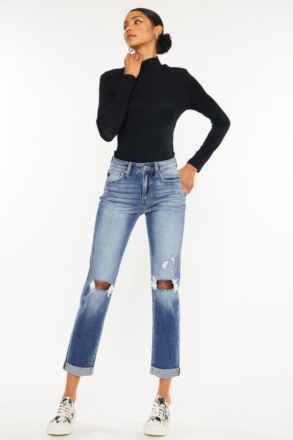 Kancan High Waist Distressed Hem Detail Cropped Straight Jeans - In Style Chics Boutique LLC