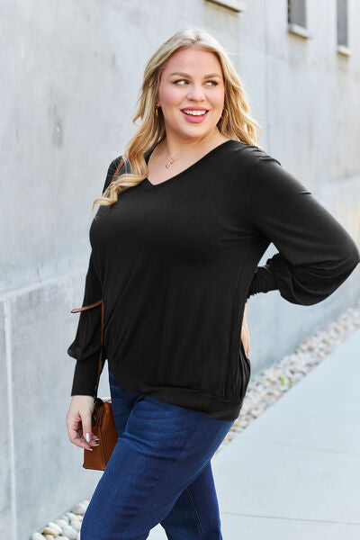 Basic Bae Full Size V-Neck Lantern Sleeve Blouse - More Colors! - In Style Chics Boutique LLC