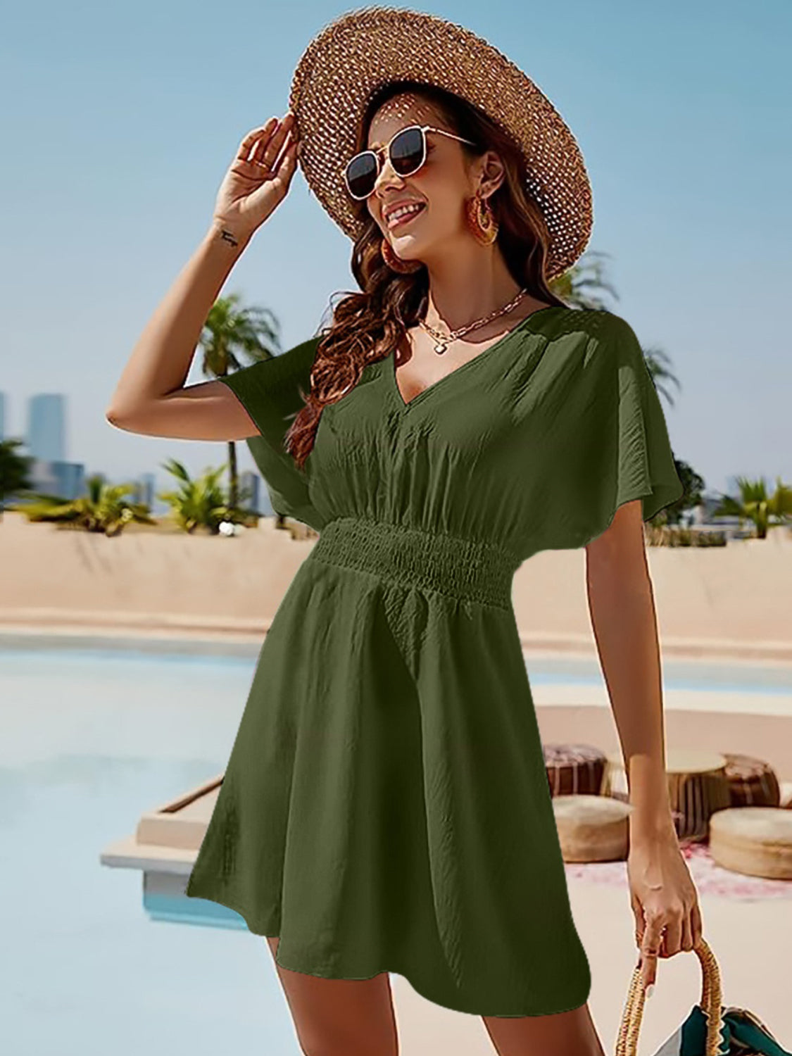 Smocked V-Neck Short Sleeve Dress - More Colors! - In Style Chics Boutique LLC