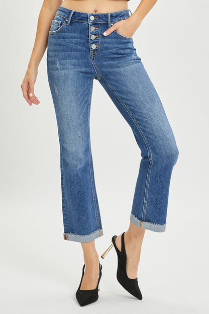 RISEN Full Size Button Fly Cropped Bootcut Jeans - In Style Chics Boutique LLC