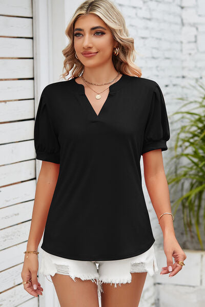 Notched Ruched Short Sleeve T-Shirt - In Style Chics Boutique LLC