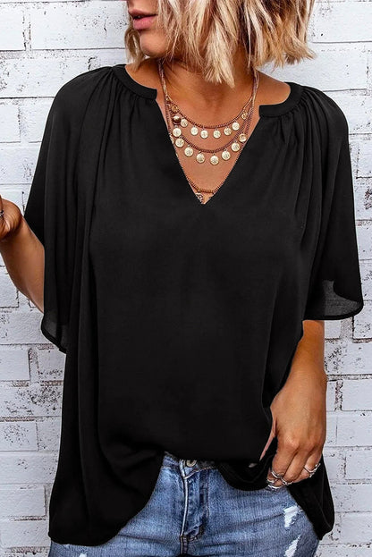 Gathered Detail Notched Neck Flutter Sleeve Top - More Colors! - In Style Chics Boutique LLC