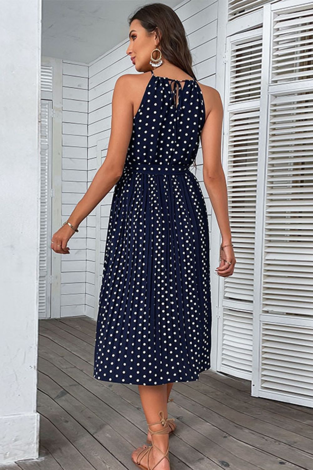 Polka Dot Tie-Waist Sleeveless Midi Dress - In Style Chics Boutique LLC