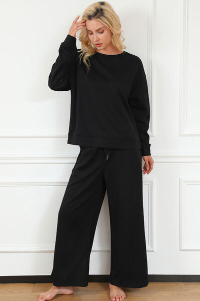 Double Take Full Size Textured Long Sleeve Top and Drawstring Pants Set - More Colors! - In Style Chics Boutique LLC