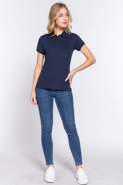 ACTIVE BASIC Full Size Classic Short Sleeve Polo Top - In Style Chics Boutique LLC