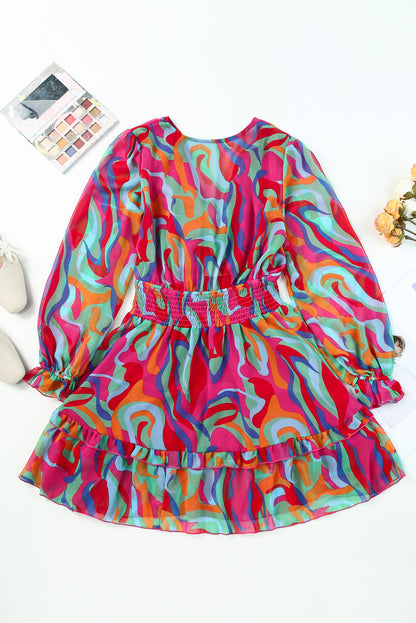 Printed Flounce Sleeve Mini Dress - In Style Chics Boutique LLC