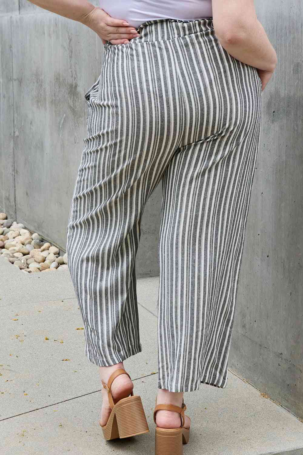 Heimish Find Your Path Full Size Paperbag Waist Striped Culotte Pants - In Style Chics Boutique LLC