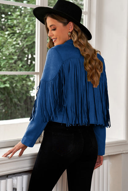 Fringe Trim Lapel Collar Cropped Blazer - More Colors! - In Style Chics Boutique LLC