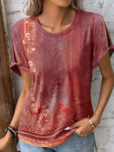 Printed Round Neck Short Sleeve T-Shirt - More Colors! - In Style Chics Boutique LLC