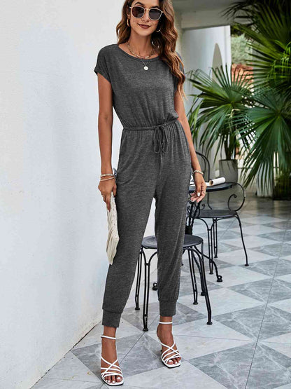 Drawstring Waist Short Sleeve Jogger Jumpsuit - More Colors! - In Style Chics Boutique LLC