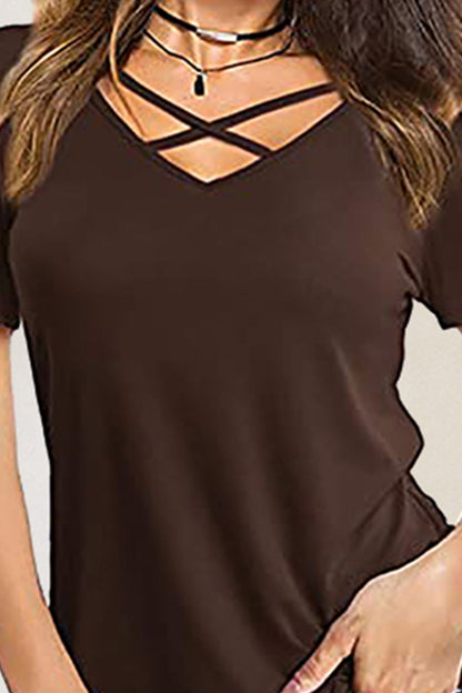 Crisscross Short Sleeve T-Shirt More Colors! - In Style Chics Boutique LLC