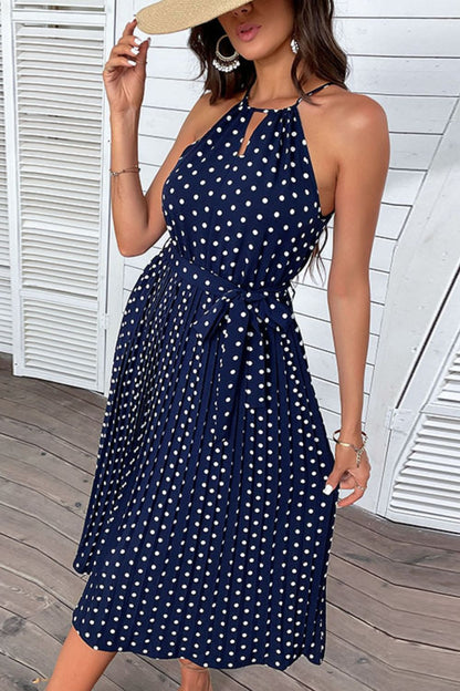 Polka Dot Tie-Waist Sleeveless Midi Dress - In Style Chics Boutique LLC