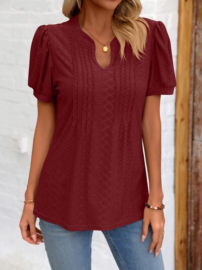 Eyelet Notched Puff Sleeve T-Shirt More Colors! - In Style Chics Boutique LLC