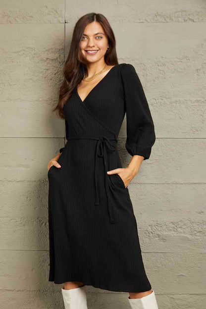 Culture Code Full Size Surplice Flare Ruching Dress - In Style Chics Boutique LLC