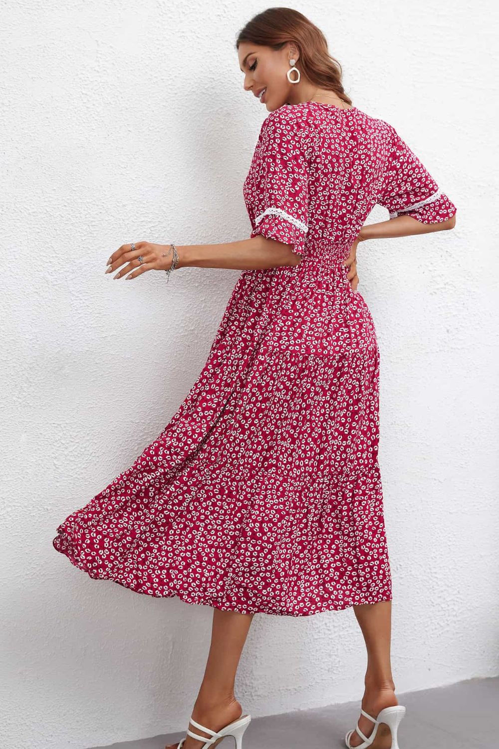 Floral V-Neck Smocked Waist Midi Dress Mustard or Deep Rose - In Style Chics Boutique LLC