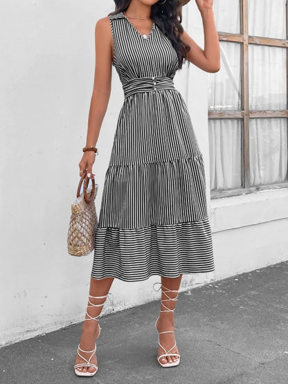 Striped Johnny Collar Sleeveless Midi Dress - More Colors! - In Style Chics Boutique LLC