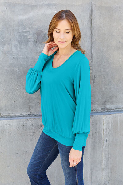 Basic Bae Full Size V-Neck Lantern Sleeve Blouse - More Colors! - In Style Chics Boutique LLC