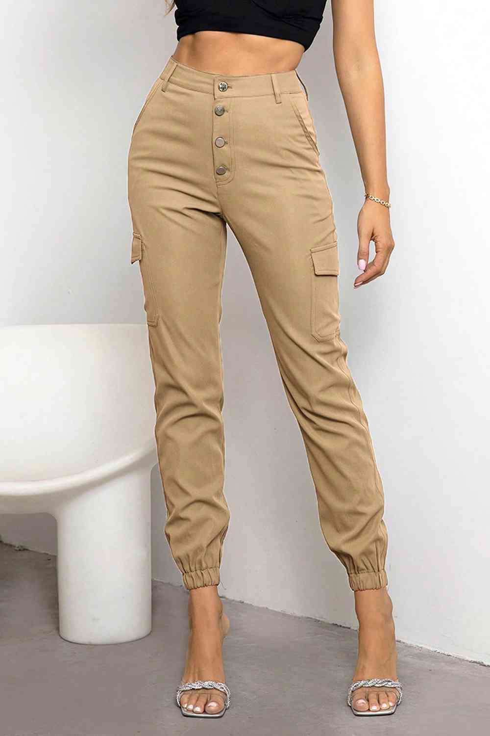 Button Fly Cargo Pants - Black or Tan - In Style Chics Boutique