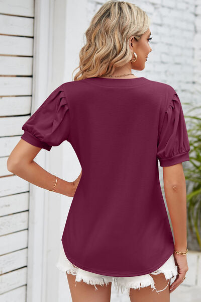 Notched Ruched Short Sleeve T-Shirt - In Style Chics Boutique LLC