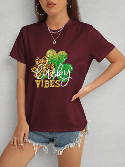 LUCKY VIBES Round Neck Short Sleeve T-Shirt - In Style Chics Boutique LLC