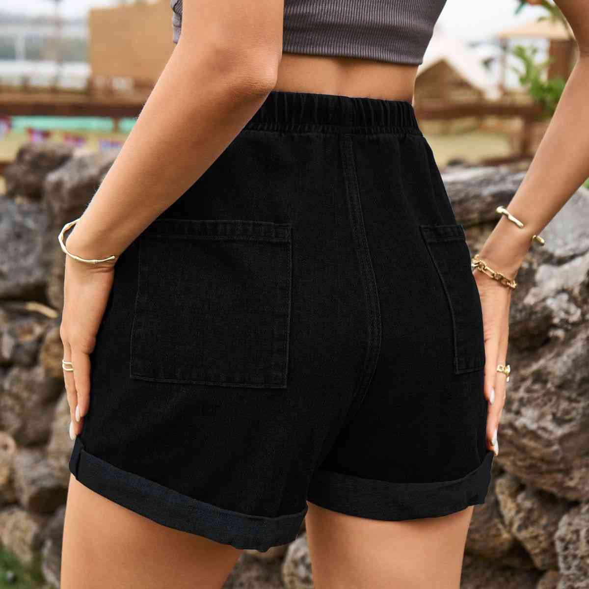 Drawstring High Waist Denim Shorts with Pockets - More Colors! - In Style Chics Boutique LLC