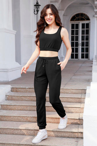 Waffle-Knit Cropped Tank and Drawstring Pants Set - More Colors! - In Style Chics Boutique LLC