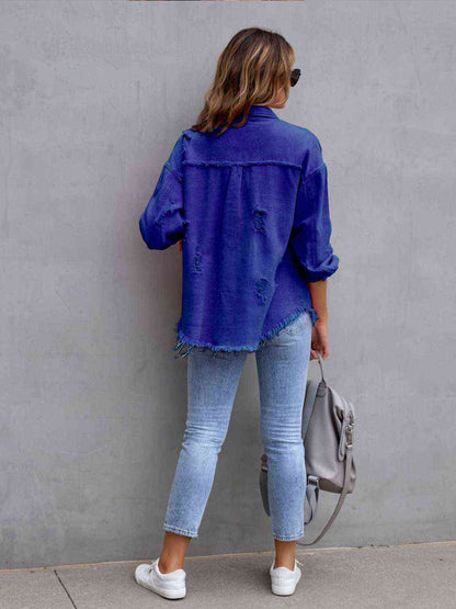 Distressed Drop Shoulder Denim Jacket - More Colors! - In Style Chics Boutique LLC