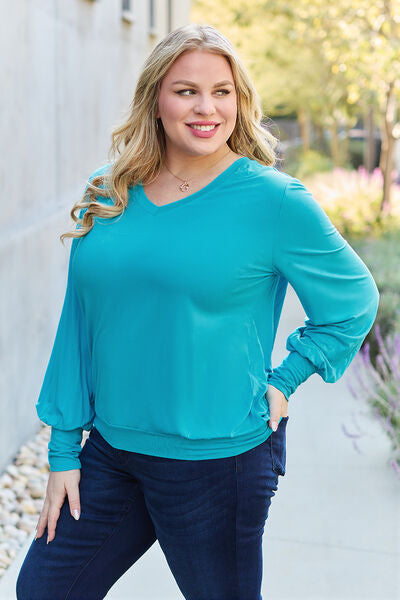 Basic Bae Full Size V-Neck Lantern Sleeve Blouse - More Colors! - In Style Chics Boutique LLC