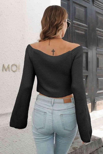 Cropped V-Neck Flare Sleeve Knit Top - More Colors! - In Style Chics Boutique LLC