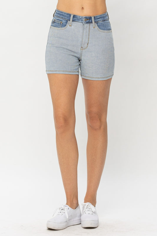 Judy Blue Full Size Color Block Denim Shorts - In Style Chics Boutique LLC