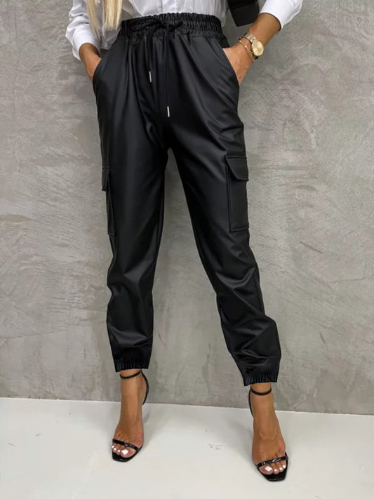 Tied High Waist Pants with Pockets Black or Caramel - In Style Chics Boutique LLC