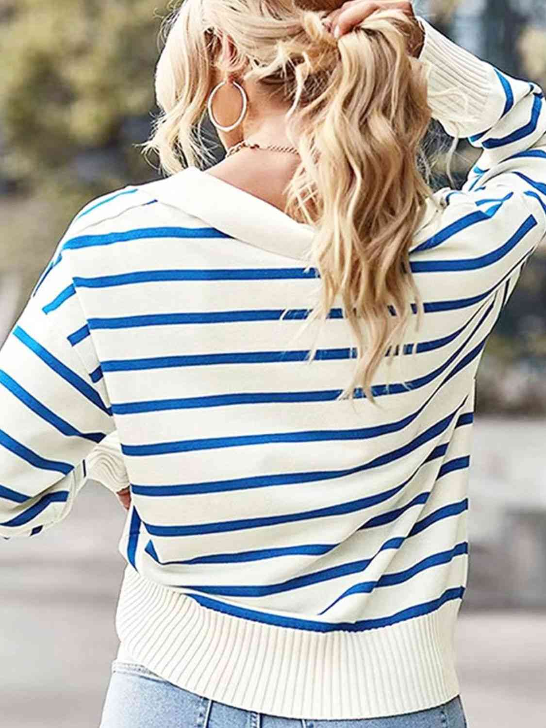 Striped Collared Neck Knit Top - In Style Chics Boutique LLC